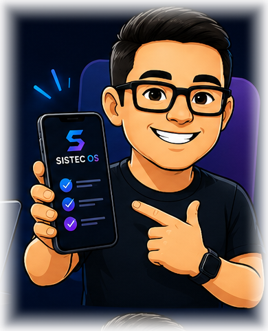 Mascote Sistec apresentando o sistema