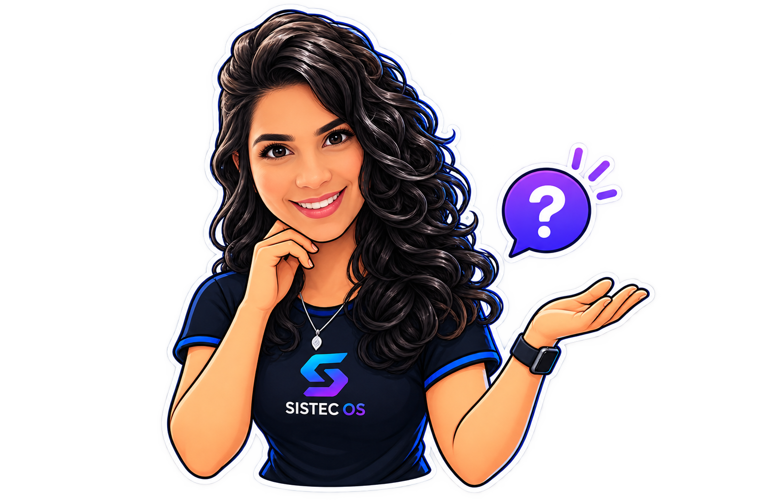Mascote Sistec OS tirando dúvidas