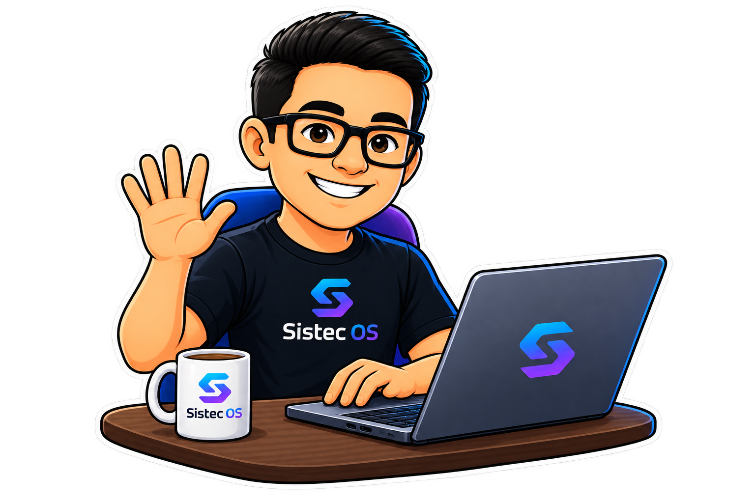 Mascote Sistec usando notebook